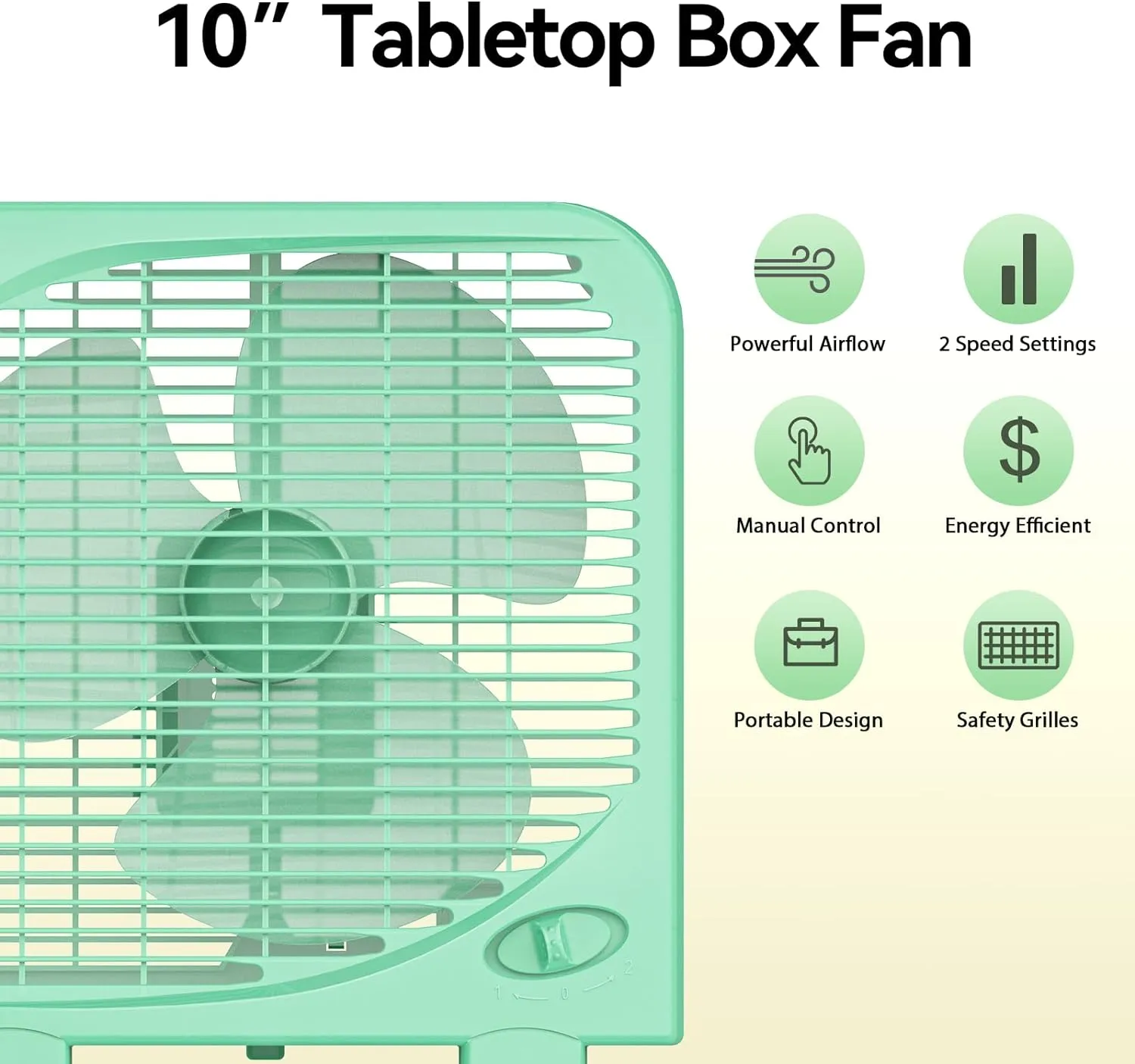 10" Tabletop Box Fan for Bedroom, 2 Speeds, Quiet Table Fan with Strong Airflow, Energy Efficient Small Box Fan, Portable Kitchen Exhaust Fan for Bedroom Bathroom Office Dorm Workshop, Green