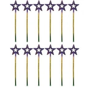 13.4" Star Wand in Purple, Green and Gold (Dozen)