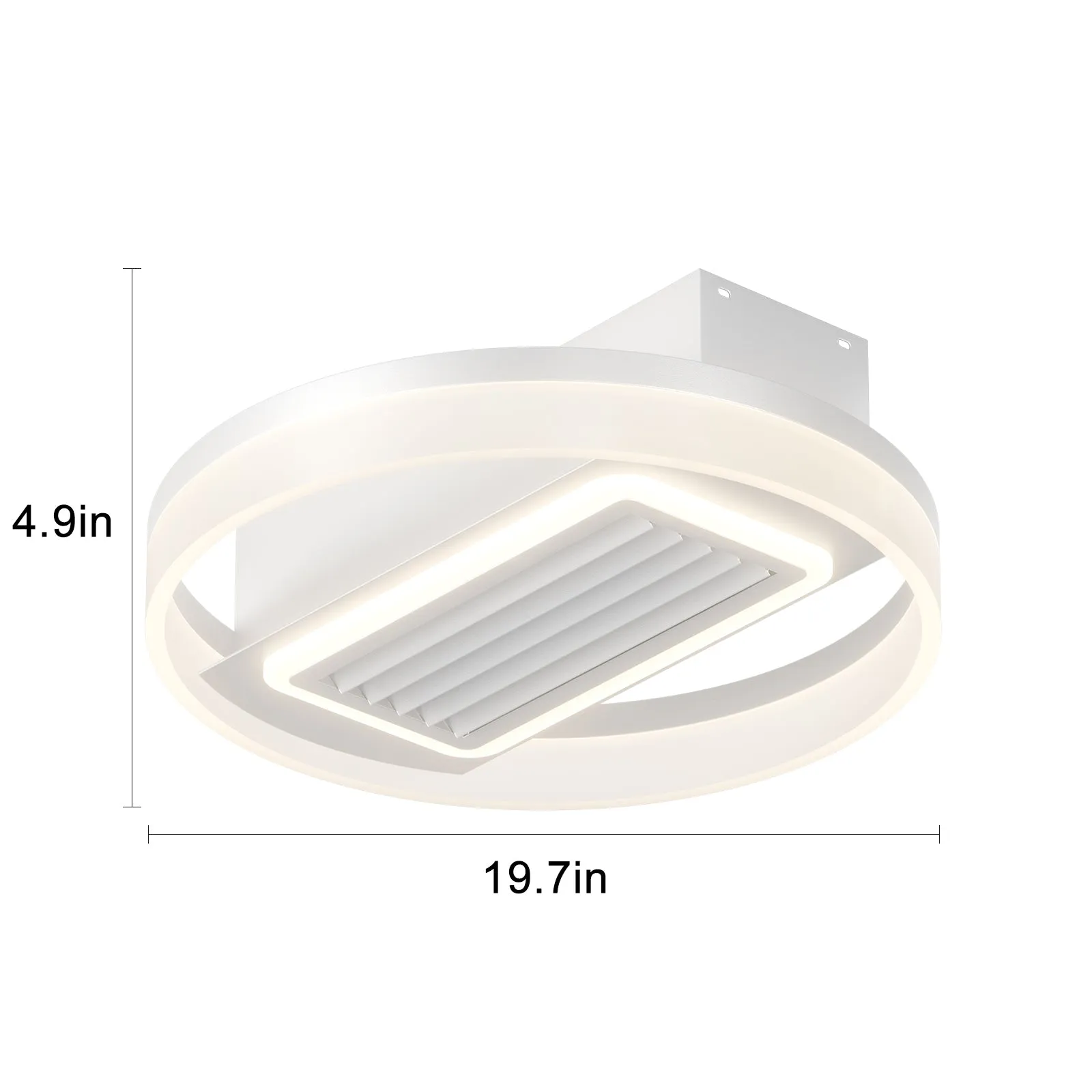 19.7" Dimmable LED Bladeless Fan Light White Simple Ceiling Light