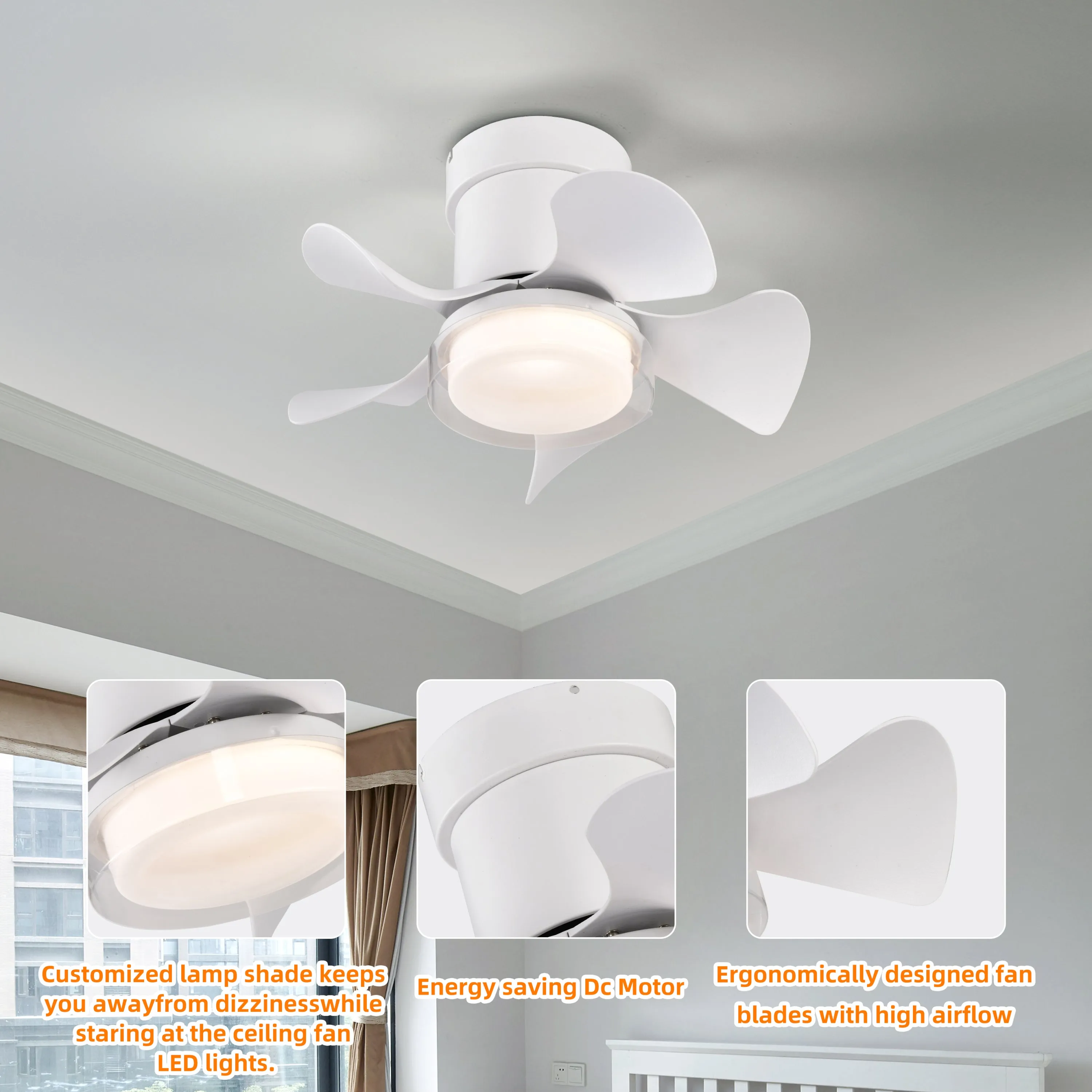 21" Matte White Recessed Ceiling Fan Light, Controllable Color Temperature Ceiling Fan Light, Remote Control Low Noise Ceiling Fan Light