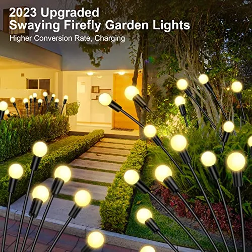 4 Pack 48 LED Garden Lights, New Upgraded Firefly Lights Outdoor Waterproof Solar Powered Swaying Outdoor Lights for Yard Patio Pathway Walkway Decoration, Warm White