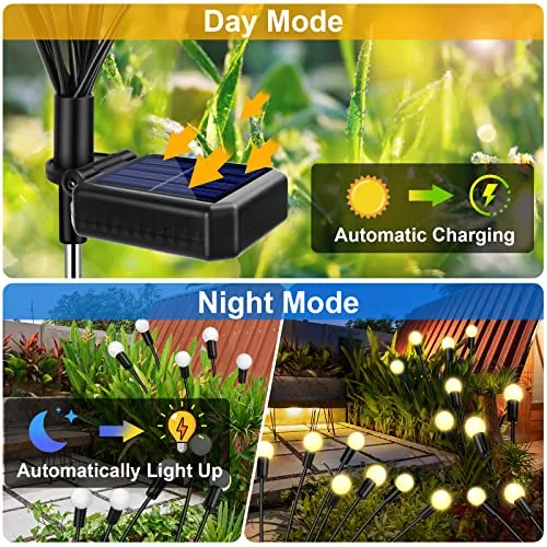 4 Pack 48 LED Garden Lights, New Upgraded Firefly Lights Outdoor Waterproof Solar Powered Swaying Outdoor Lights for Yard Patio Pathway Walkway Decoration, Warm White