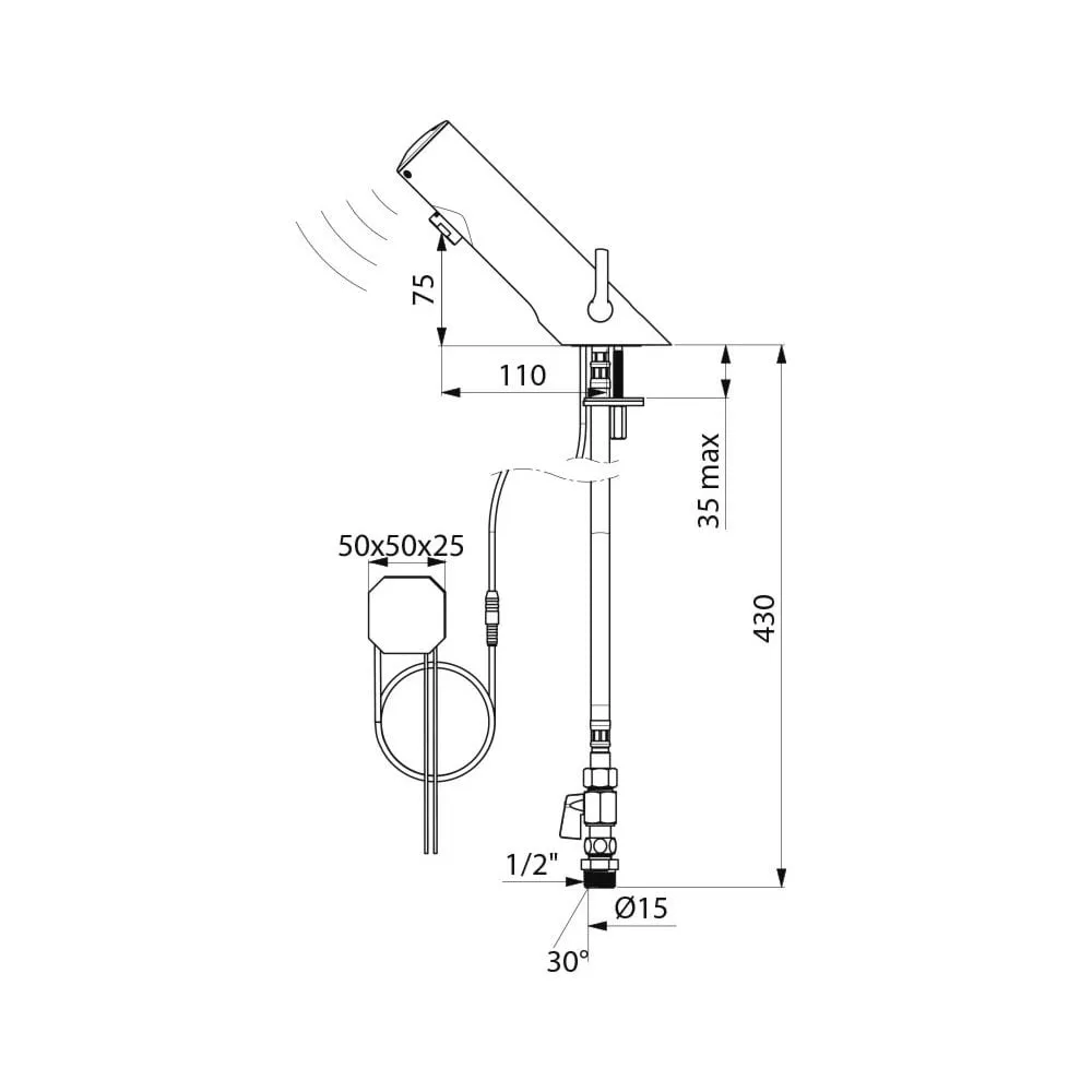 49000015 DELABIE TEMPOMATIC Mains Supplied Deck Mounted Chrome Plated Brass Mixer Tap