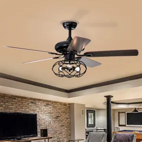 52" Cage Ceiling Fan Light Industrial Style Dark Wood Ceiling Fan