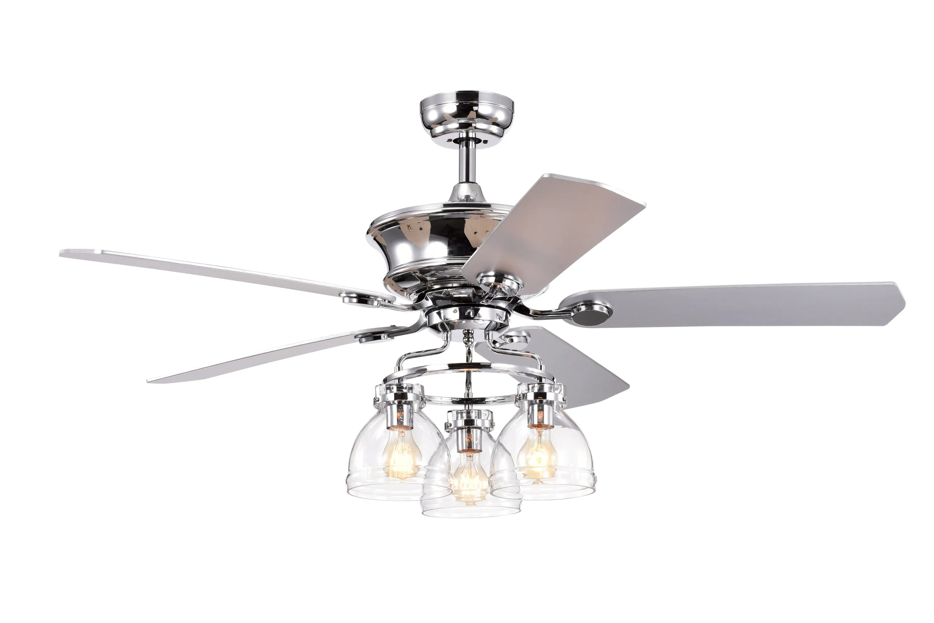 52" Farmhouse Glass Shade 5-Blade Reversible Ceiling Fan with Light Kit and Remote --Chrome