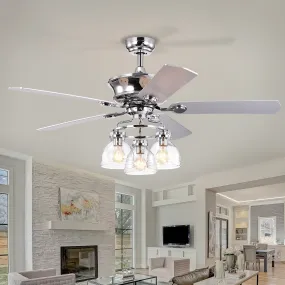 52" Farmhouse Glass Shade 5-Blade Reversible Ceiling Fan with Light Kit and Remote --Chrome