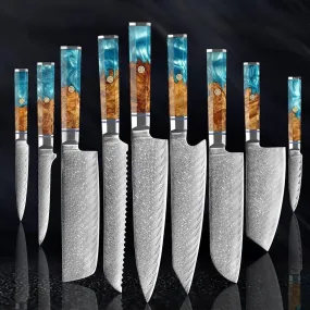 9 Pcs Razor Sharp Japanese Damascus Steel Chef Knife Set