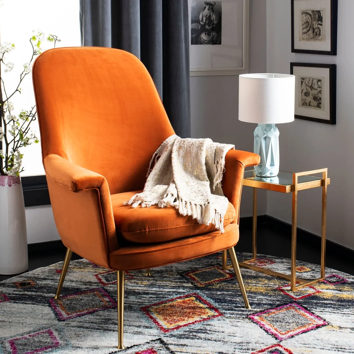 Aimee Velvet Arm Chair - Contemporary Accent Chair with Chic Gold Legs for Modern Living Spaces