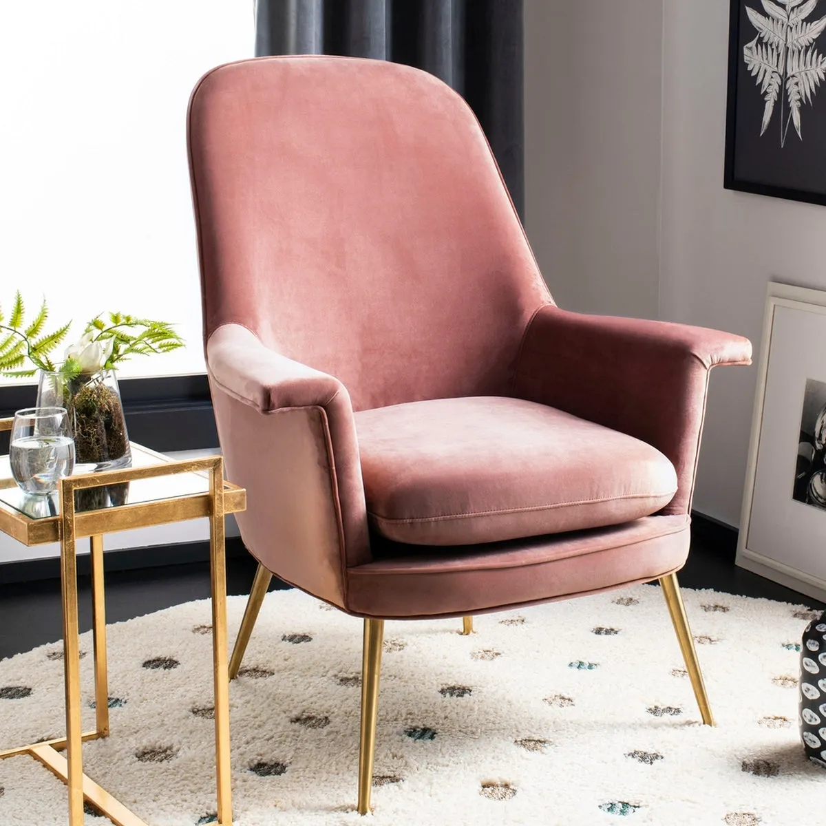 Aimee Velvet Arm Chair - Contemporary Accent Chair with Chic Gold Legs for Modern Living Spaces