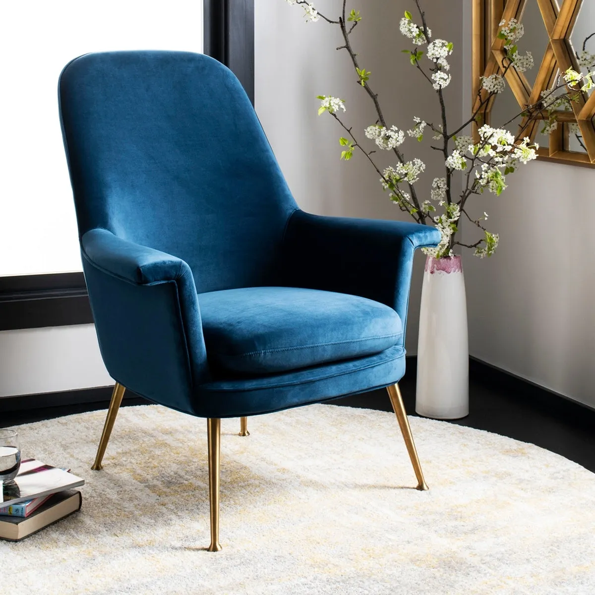 Aimee Velvet Arm Chair - Contemporary Accent Chair with Chic Gold Legs for Modern Living Spaces