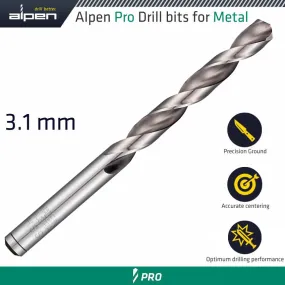 ALPEN ALPEN PRO HSS DRILL DIN 338 RN 135 WITH SPLIT POINT 3.1MM BULK ALP9540031