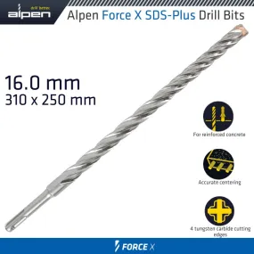 ALPEN FORCE X 16.0 x 310/250  SDS-PLUS DRILL BIT X4 CUTTING EDGES ALP845016