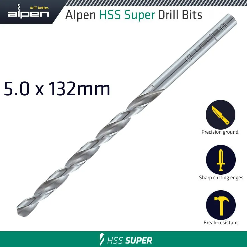 ALPEN HSS DRILL BIT LONG 5 X 132MMBULK ALP55105