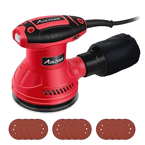 AVID POWER Orbital Sander 3.0 Amp 5 Inch Electric Sander Tool 6 Variable Speeds Random Orbit Sander for Woodworking, 7000-14000 RPM, 12 Pcs Sandpapers