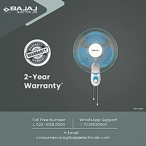 Bajaj Frore Neo 400 MM Wall Mount Fan|Wall Fan for Kitchen & Home| Smooth Oscillation|100% CopperMotor| HighAir Delivery|3-Speed Control| Rust Free| 2-Yr Warranty Blue