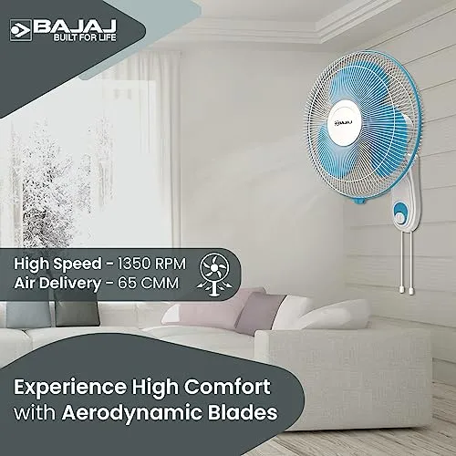 Bajaj Frore Neo 400 MM Wall Mount Fan|Wall Fan for Kitchen & Home| Smooth Oscillation|100% CopperMotor| HighAir Delivery|3-Speed Control| Rust Free| 2-Yr Warranty Blue