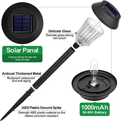 BEAU JARDIN 8 Pack Solar Pathway Landscape Lights Outdoor Garden Stake Glass Stainless Steel Waterproof Auto On/Off BG319