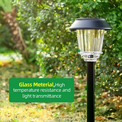 BEAU JARDIN 8 Pack Solar Pathway Landscape Lights Outdoor Garden Stake Glass Stainless Steel Waterproof Auto On/Off BG319