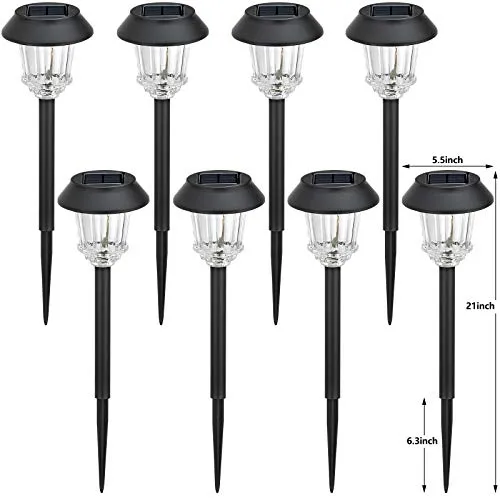 BEAU JARDIN 8 Pack Solar Pathway Landscape Lights Outdoor Garden Stake Glass Stainless Steel Waterproof Auto On/Off BG319