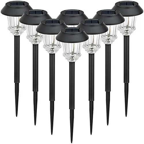 BEAU JARDIN 8 Pack Solar Pathway Landscape Lights Outdoor Garden Stake Glass Stainless Steel Waterproof Auto On/Off BG319