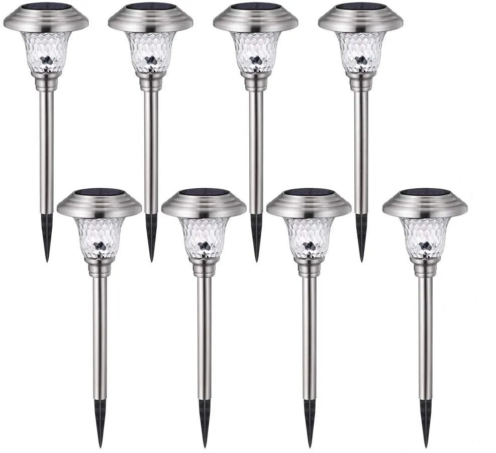 BEAU JARDIN 8/4 Pack Solar Landscape Lights Pathway Outdoor Garden Stainless Steel Waterproof for Walkway BG136 BG1671 BG1681 BG1691