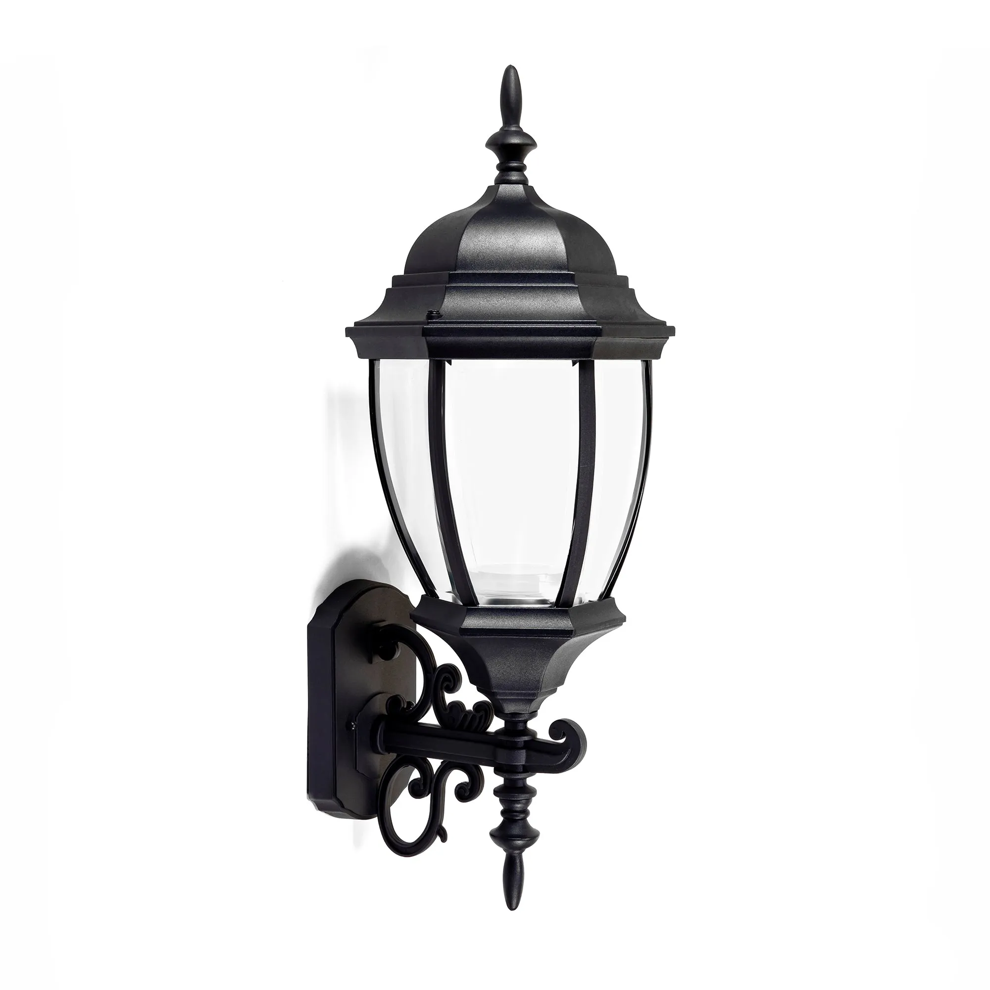 Bent Glass Integrated LED Wall Lantern with Optional Tail, 1000 Lumens, 3K, Wet Location, Black Finish with Clear Glass