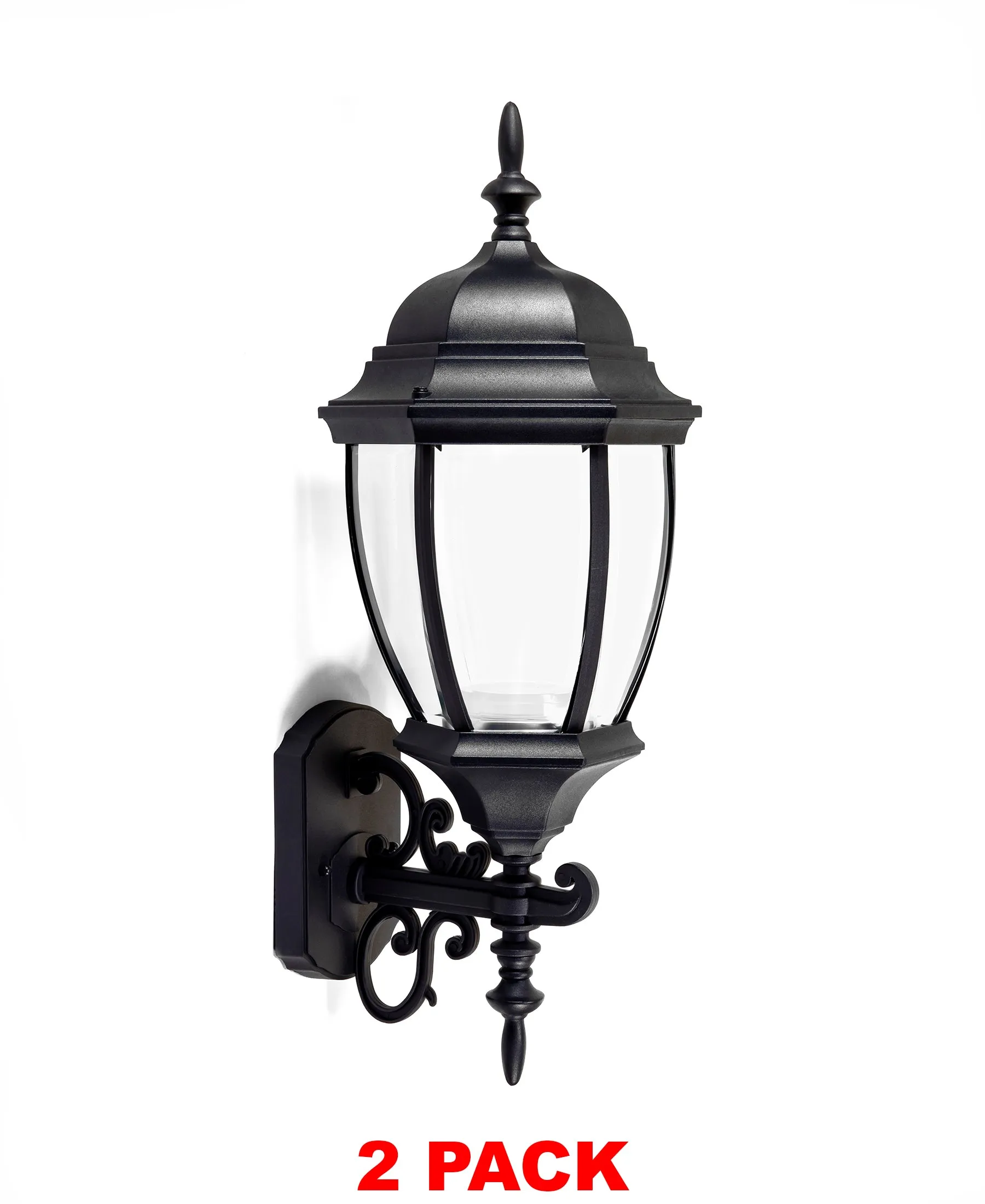 Bent Glass Integrated LED Wall Lantern with Optional Tail, 1000 Lumens, 3K, Wet Location, Black Finish with Clear Glass