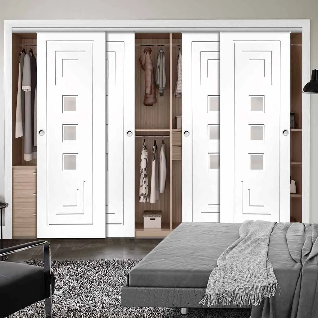 Bespoke Altino Glazed 4 Door Maximal Wardrobe and Frame Kit - White Primed