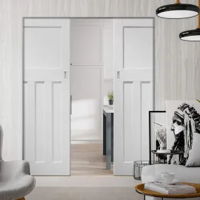 Bespoke DX 1930's Panel Double Frameless Pocket Door - White Primed