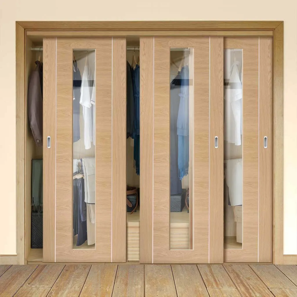 Bespoke Forli Oak Glazed 3 Door Maximal Wardrobe and Frame Kit - Aluminium Inlay - Prefinished