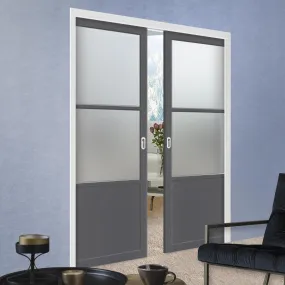 Bespoke Handmade Eco-Urban® Berkley 2 Pane 1 Panel Double Evokit Pocket Door DD6309SG - Frosted Glass - Colour Options