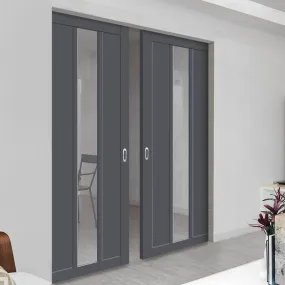 Bespoke Handmade Eco-Urban® Cornwall 1 Pane 2 Panel Double Absolute Evokit Pocket Door DD6404G Clear Glass - Colour Options