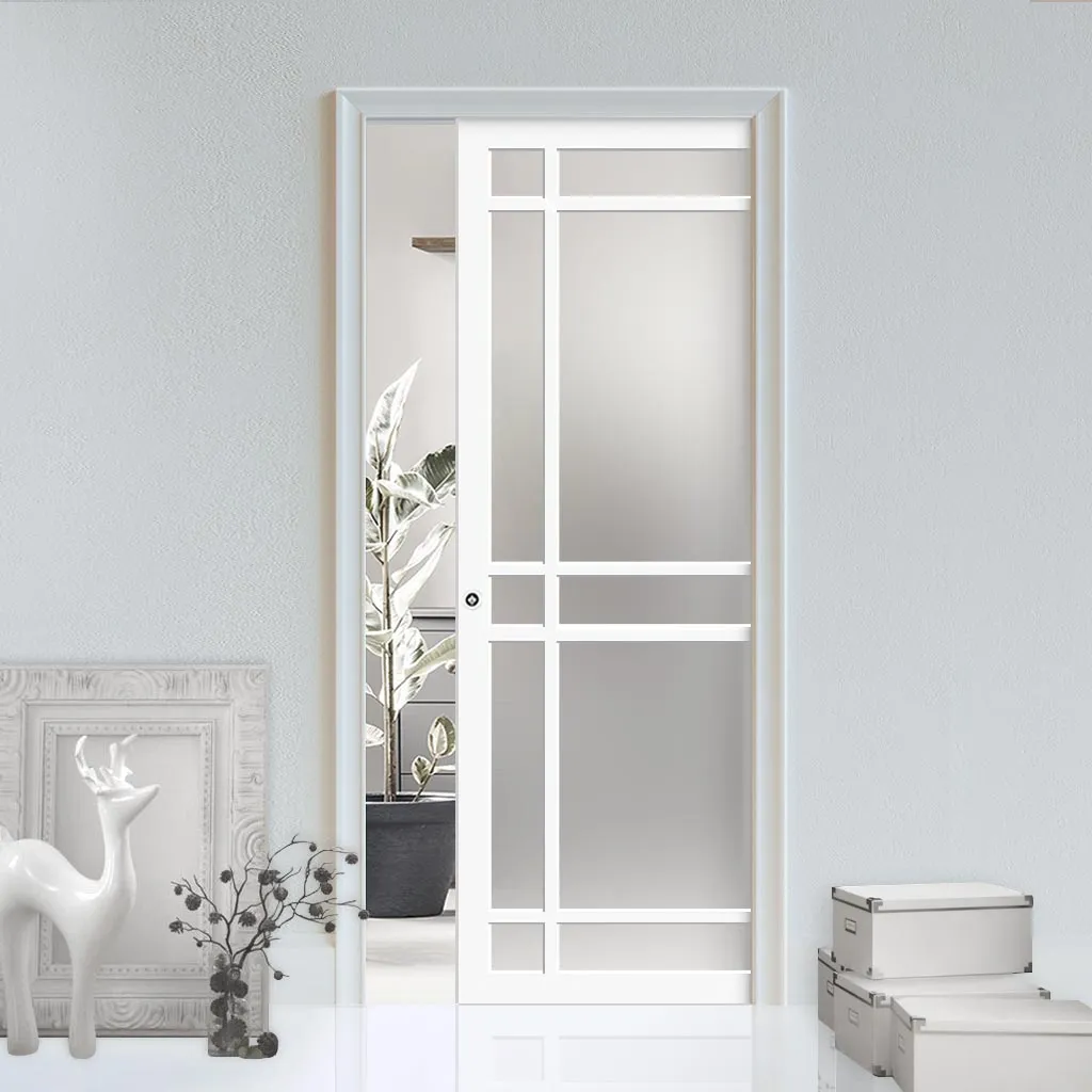 Bespoke Handmade Eco-Urban® Leith 9 Pane Single Evokit Pocket Door DD6316SG - Frosted Glass - Colour Options