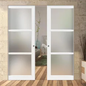 Bespoke Handmade Eco-Urban® Manchester 3 Pane Double Absolute Evokit Pocket Door DD6306SG - Frosted Glass - Colour Options