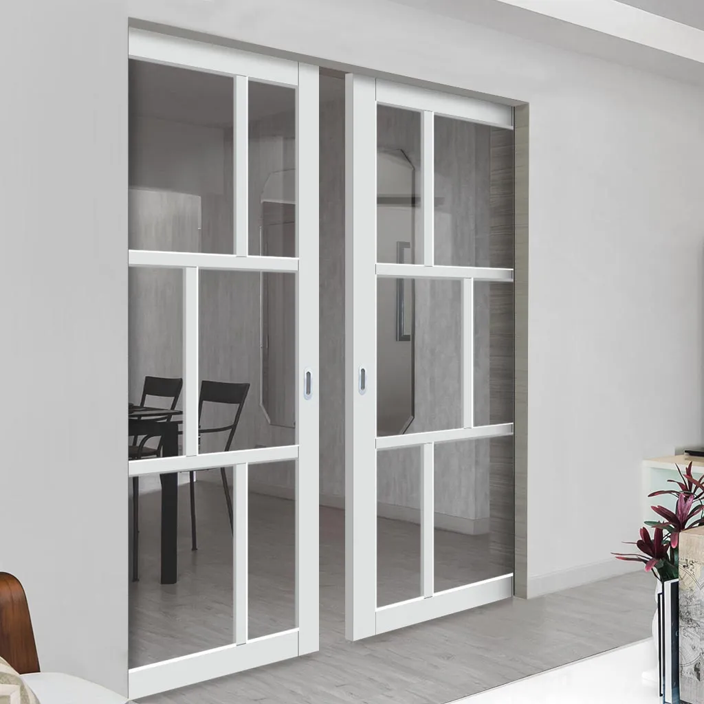 Bespoke Handmade Eco-Urban® Milan 6 Pane Double Absolute Evokit Pocket Door DD6422G Clear Glass - Colour Options