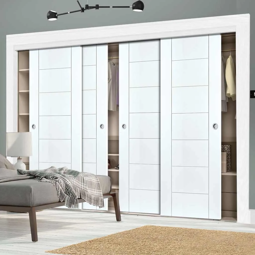 Bespoke Palermo Flush 4 Door Maximal Wardrobe and Frame Kit - White Primed