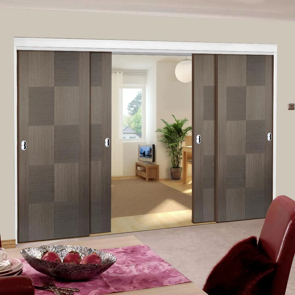 Bespoke Pass-Easi Apollo Chocolate Grey Flush Door - 4 Sliding Doors and Frame Kit - Prefinished