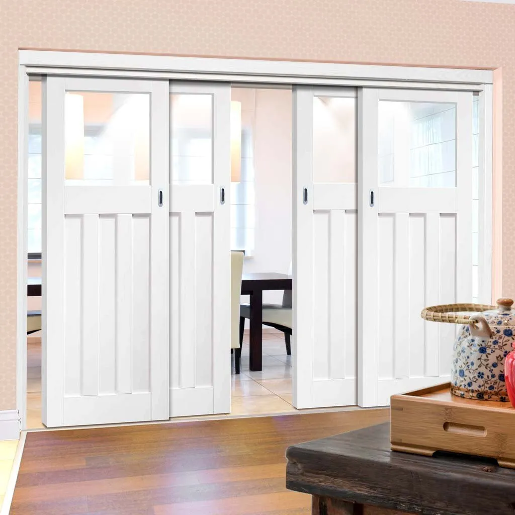 Bespoke Pass-Easi DX 1930's Glazed - 4 Sliding Doors and Frame Kit - White Primed