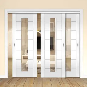 Bespoke Pass-Easi Palermo 1L Glazed - 3 Sliding Doors and Frame Kit - White Primed