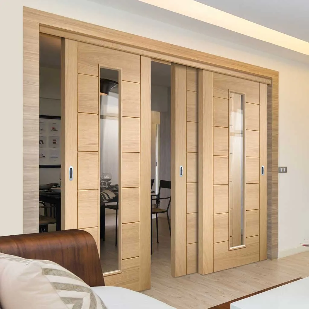 Bespoke Pass-Easi Palermo Oak 1 Pane Glazed - 3 Sliding Doors and Frame Kit