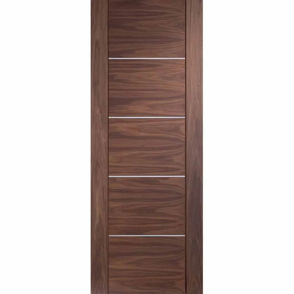 Bespoke Pass-Easi Portici Walnut Flush - 4 Sliding Doors and Frame Kit - Aluminium Inlay - Prefinished