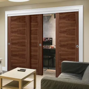 Bespoke Pass-Easi Vancouver Walnut 5P Flush Door - 3 Sliding Doors and Frame Kit - Prefinished