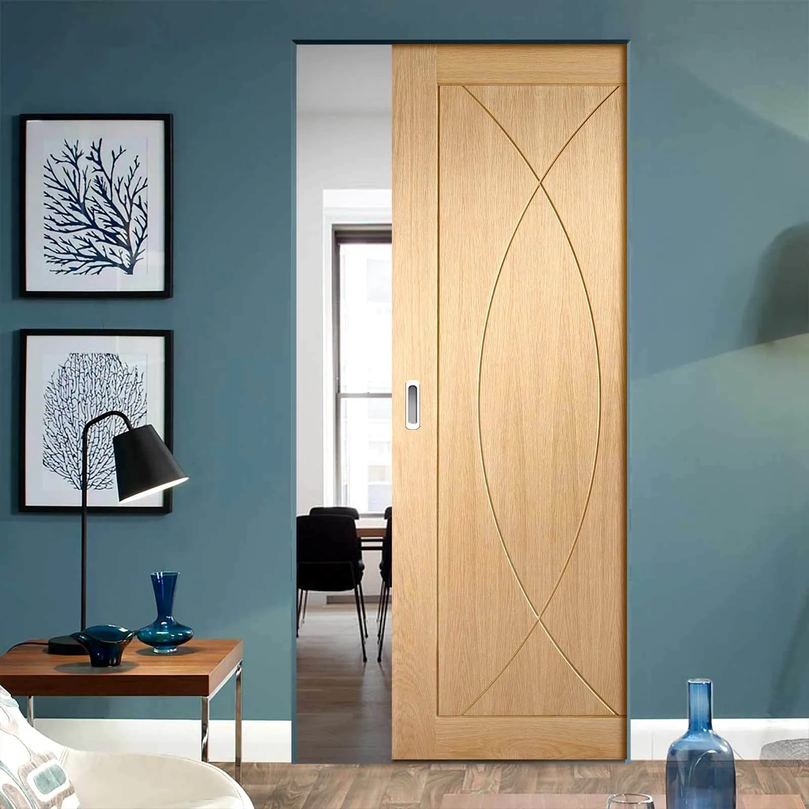 Bespoke Pesaro Oak Flush Single Frameless Pocket Door - Prefinished