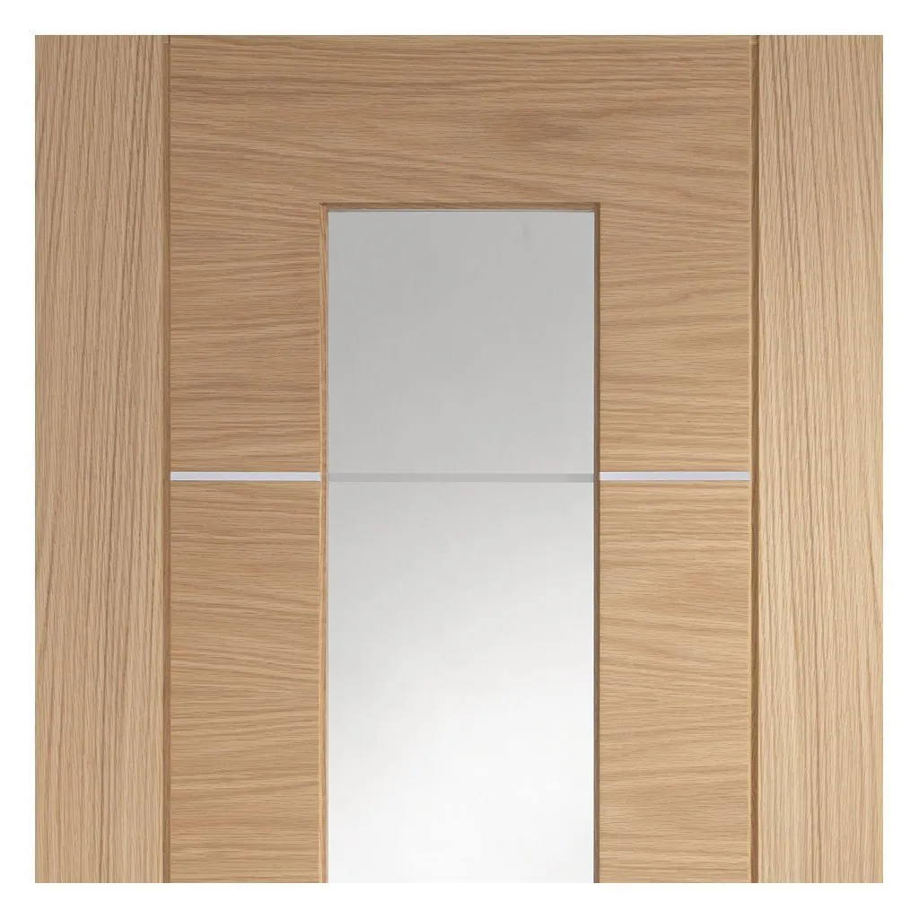 Bespoke Portici Oak Glazed Single Pocket Door - Aluminium Inlay - Prefinished