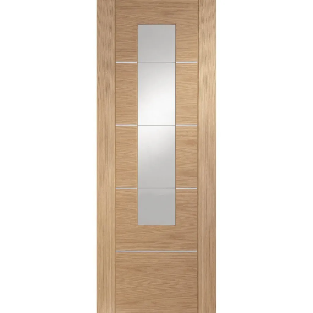 Bespoke Portici Oak Glazed Single Pocket Door - Aluminium Inlay - Prefinished