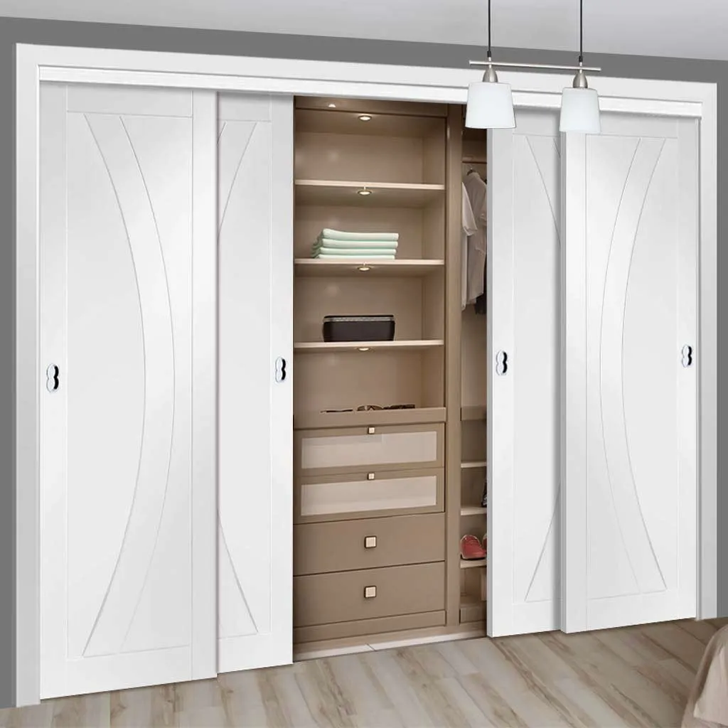 Bespoke Salerno Flush 4 Door Maximal Wardrobe and Frame Kit - White Primed