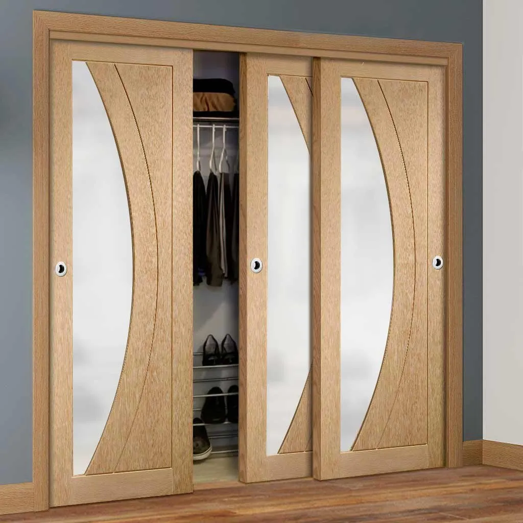 Bespoke Salerno Oak Glazed 3 Door Maximal Wardrobe and Frame Kit - Prefinished