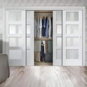 Bespoke Shaker 4L Glazed 4 Door Maximal Wardrobe and Frame Kit - White Primed