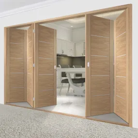 Bespoke Thrufold Portici Oak Flush Folding 3 2 Door - Aluminium Inlay - Prefinished