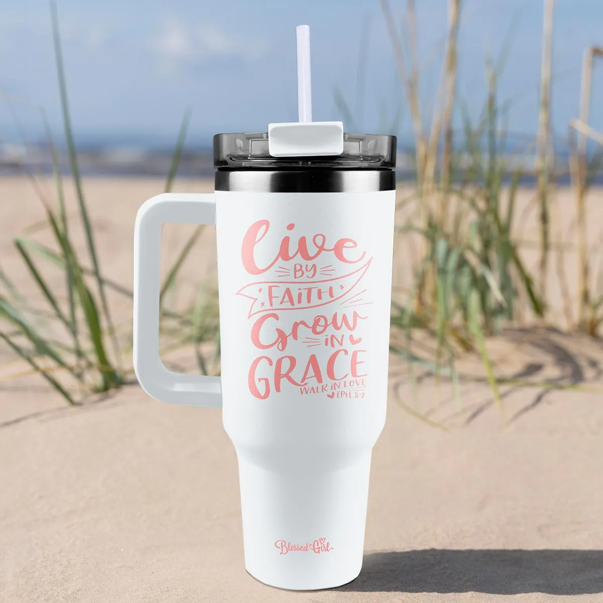 Blessed Girl 40 oz Stainless Steel Mug With Straw Live By Faith